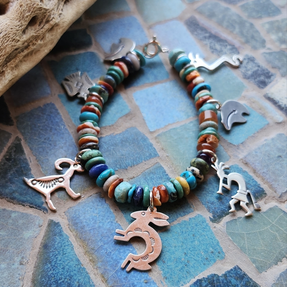 Sterling Silver Multi Gemstone Charm Bracelet - image 2